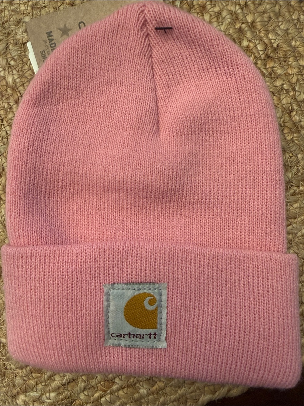 Carhartt Kids Pink Cuffed Knit Beanie with Logo Patch